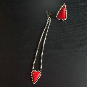 Elegant Red and Silver Necklace and Ring Set